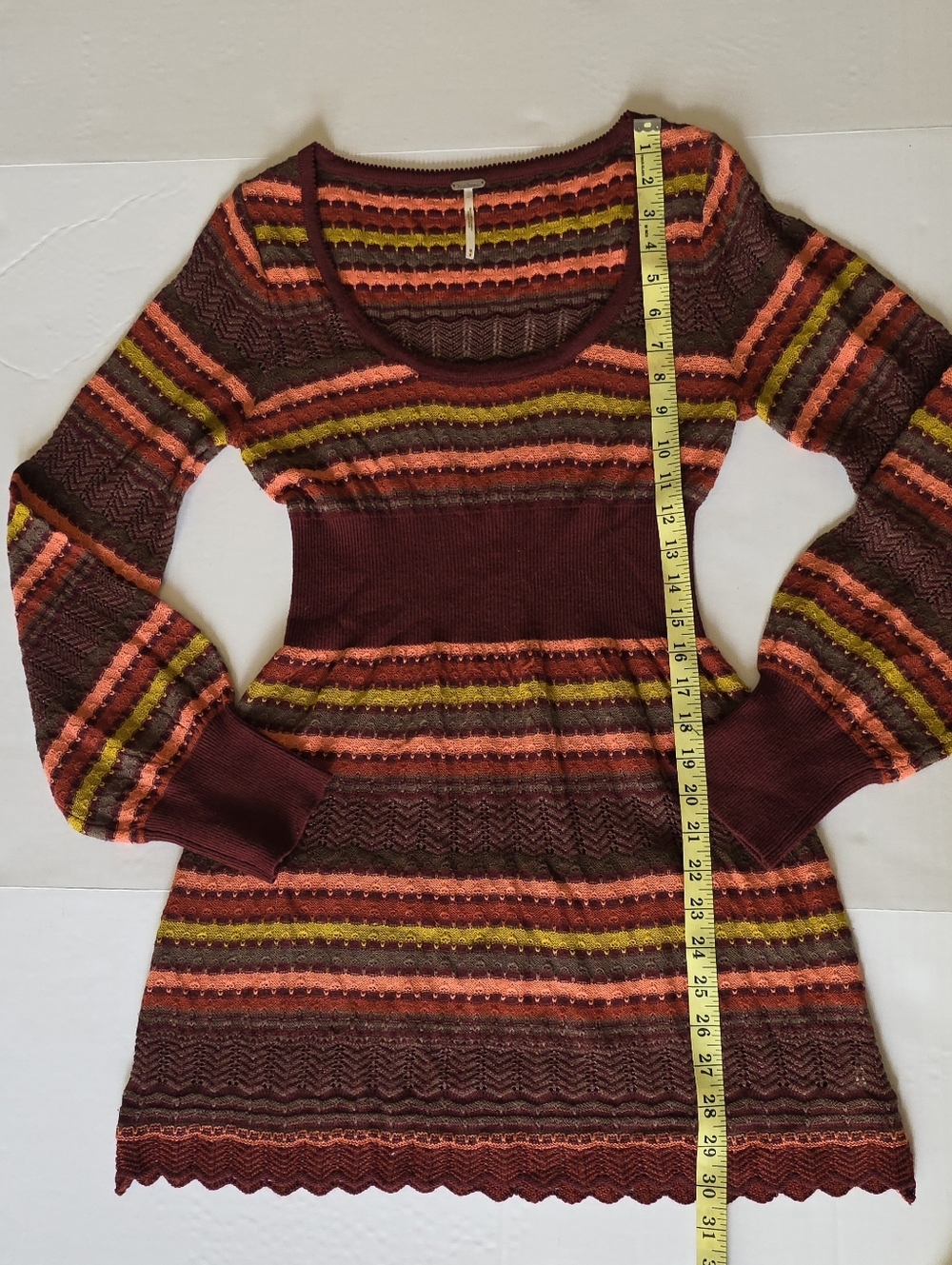 Free People Boho Knit Mini Sweter Dress Vintage Striped Indie Cottagecore Indie - Picture 5 of 7